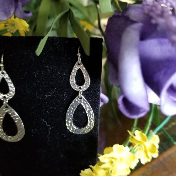 Silver Textured Double Teardrop Earring Set #120 - Picture 4 of 4